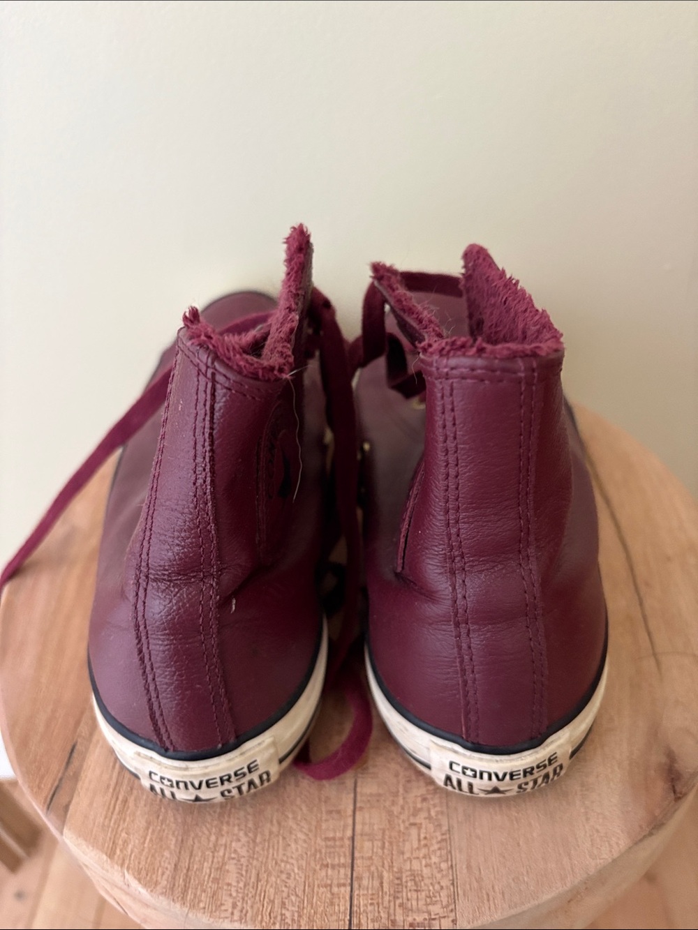 Converse Leather High-Top Lace-Up Sneakers in Burgundy - Picture 2 of 5